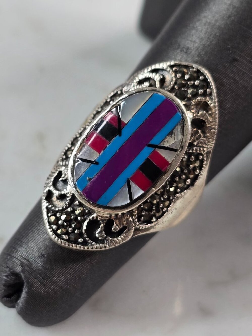 Womens Vintage Estate Sterling Silver Southwestern Zuni Ring 7.2g E650